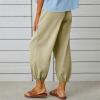 High Waist Cotton Linen Pants for Women Casual Summer Drawstring Lounge Pants Loose Cropped Trousers with Pockets high Waisted Pants Women Beige 3X view 4