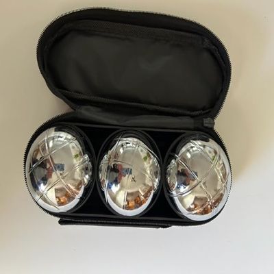 BuyBocceBalls Listing - Unique 3 Ball 73mm Metal Boules Set with 3 Silver Balls