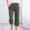 Linen Capri Pants for Women Casual 2026 Summer Drawstring Elastic High Waist Capris Wide Leg Cropped Trousers Linen Beach Pants Women Army Green 5X view 2