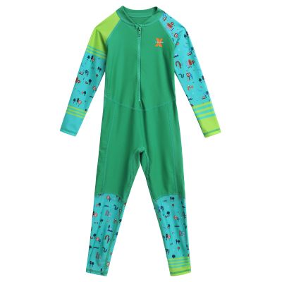 ABAFIP Kids Boys Girls Modest Swimsuit Long Sleeve Swimwear Full Cover Zipper One Piece Bathing Suit Dark Green 7-8 Years
