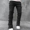Mens Stacked Slim Fit Ripped Pants Skinny Stretch Distressed Straight Destroyed Fashion Streetwear Hip Hop Trousers Black view 2