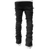 Mens Stacked Slim Fit Ripped Pants Skinny Stretch Distressed Straight Destroyed Fashion Streetwear Hip Hop Trousers Black view 3
