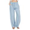 Cotton Linen Wide Leg Pants for Women Casual Summer 2024 Drawstring Beach Pants Loose Flowy Lounge Trousers Womens Baggy Pants Sky Blue XL view 1