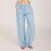 Cotton Linen Wide Leg Pants for Women Casual Summer 2024 Drawstring Beach Pants Loose Flowy Lounge Trousers Womens Baggy Pants Sky Blue XL view 2