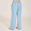 Cotton Linen Wide Leg Pants for Women Casual Summer 2024 Drawstring Beach Pants Loose Flowy Lounge Trousers Womens Baggy Pants Sky Blue XL view 3