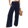 SMIDOW Women's Wide Leg Pants Elastic High Waisted Cotton Linen Long Lounge Pants Business Casual Work Trousers Summer Outfits for Women Navy M view 1