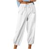 High Waist Cotton Linen Pants for Women Casual Summer Drawstring Lounge Pants Loose Cropped Trousers with Pockets Linen Beach Pants Women White M view 1