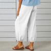 High Waist Cotton Linen Pants for Women Casual Summer Drawstring Lounge Pants Loose Cropped Trousers with Pockets Linen Beach Pants Women White M view 3