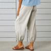 High Waist Cotton Linen Pants for Women Casual Summer Drawstring Lounge Pants Loose Cropped Trousers with Pockets Resort wear for Women Beige 3X view 4