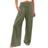 SMIDOW Women's Wide Leg Pants Elastic High Waisted Cotton Linen Long Lounge Pants Business Casual Work Trousers Women's Pants Casual Army Green XL view 1