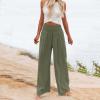 SMIDOW Women's Wide Leg Pants Elastic High Waisted Cotton Linen Long Lounge Pants Business Casual Work Trousers Women's Pants Casual Army Green XL view 3