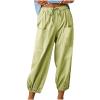 High Waist Cotton Linen Pants for Women Casual Summer Drawstring Lounge Pants Loose Cropped Trousers with Pockets Summer Pants Green 2X view 1