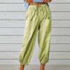 High Waist Cotton Linen Pants for Women Casual Summer Drawstring Lounge Pants Loose Cropped Trousers with Pockets Summer Pants Green 2X view 2