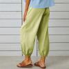High Waist Cotton Linen Pants for Women Casual Summer Drawstring Lounge Pants Loose Cropped Trousers with Pockets Summer Pants Green 2X view 3
