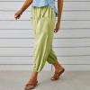 High Waist Cotton Linen Pants for Women Casual Summer Drawstring Lounge Pants Loose Cropped Trousers with Pockets Summer Pants Green 2X view 4