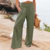 Women's Wide Leg Pants Elastic High Waisted Cotton Linen Long Lounge Pants Business Casual Work Trousers Beach Vacation Outfits for Women Army Green 2X view 2