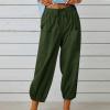 High Waist Cotton Linen Pants for Women Casual Summer Drawstring Lounge Pants Loose Cropped Trousers with Pockets Bohemian Pants Women Army Green 2X view 2