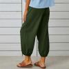 High Waist Cotton Linen Pants for Women Casual Summer Drawstring Lounge Pants Loose Cropped Trousers with Pockets Bohemian Pants Women Army Green 2X view 4
