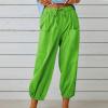 High Waist Cotton Linen Pants for Women Casual Summer Drawstring Lounge Pants Loose Cropped Trousers with Pockets Beach Vacation Outfits for Women Mint Green S view 2
