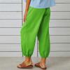 High Waist Cotton Linen Pants for Women Casual Summer Drawstring Lounge Pants Loose Cropped Trousers with Pockets Beach Vacation Outfits for Women Mint Green S view 3