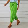 High Waist Cotton Linen Pants for Women Casual Summer Drawstring Lounge Pants Loose Cropped Trousers with Pockets Beach Vacation Outfits for Women Mint Green S view 4