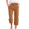 Linen Capri Pants for Women Casual 2026 Summer Drawstring Elastic High Waist Capris Wide Leg Cropped Trousers high Waist Trousers for Women Coffee 5X view 1
