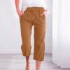 Linen Capri Pants for Women Casual 2026 Summer Drawstring Elastic High Waist Capris Wide Leg Cropped Trousers high Waist Trousers for Women Coffee 5X view 2