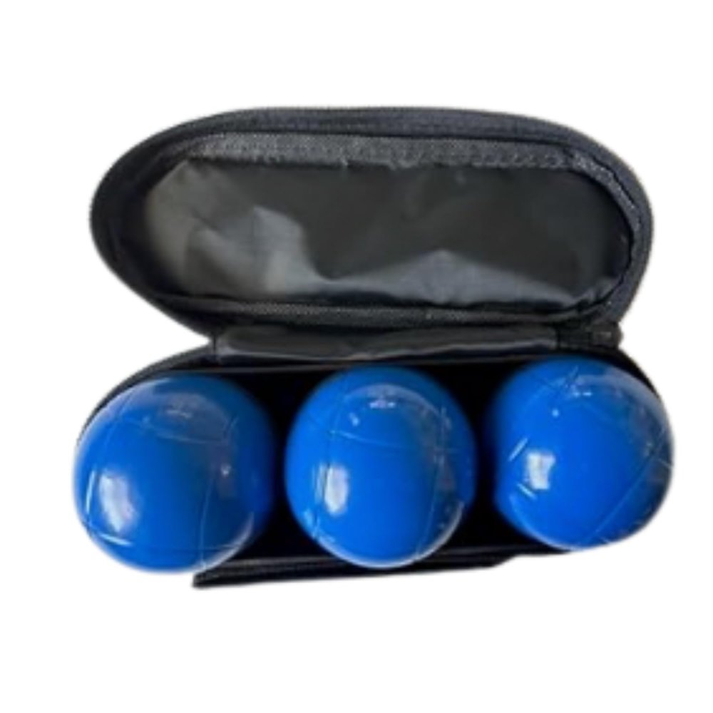BuyBocceBalls Listing - Unique 3 Ball 73mm Metal Boules Set with 3 Blue Balls