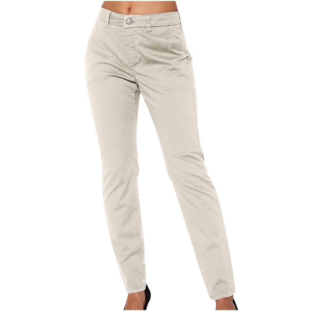 Uillui Women's Straight Pants Stretch Slim Leg Dress Pants with Pockets Work Skinny Trousers Casual Business Dressy Pants Beige