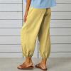 High Waist Cotton Linen Pants for Women Casual Summer Drawstring Lounge Pants Loose Cropped Trousers with Pockets Floral Pants for Women Yellow 3X view 3