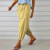 High Waist Cotton Linen Pants for Women Casual Summer Drawstring Lounge Pants Loose Cropped Trousers with Pockets Floral Pants for Women Yellow 3X view 4