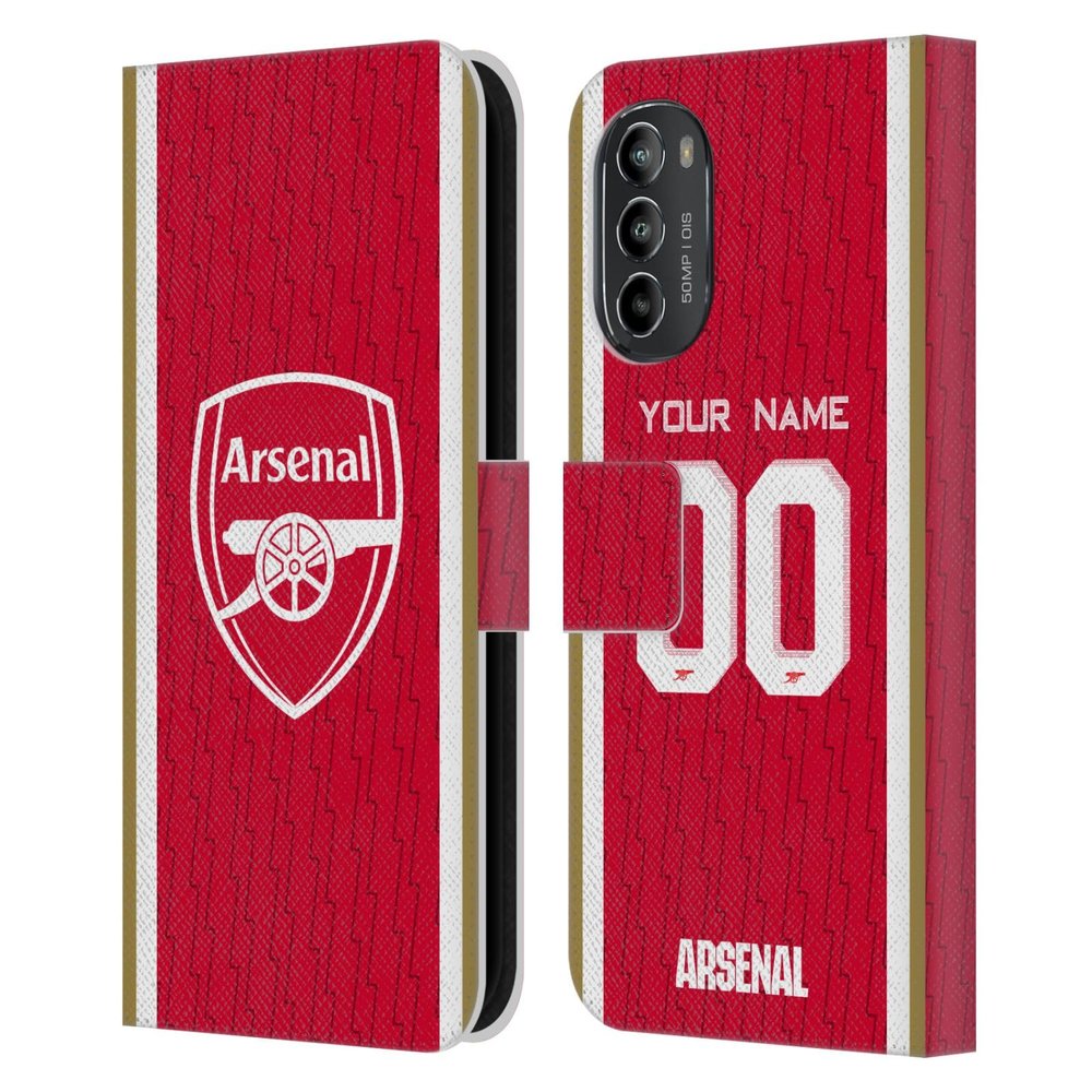 Head Case Designs Officially Licensed Custom Customized Personalized Arsenal FC Home 2023/24 Kit Leather Wallet Case Compatible with Motorola Moto G82 5G