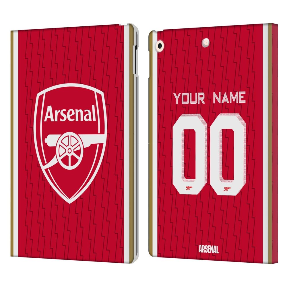 Head Case Designs Officially Licensed Custom Customized Personalized Arsenal FC Home 2023/24 Kit Leather Wallet Case Compatible with Apple iPad 10.2 2019/2020/2021