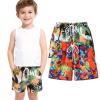 Boy's Short Quick-Dry Beach Shorts Outdoors Swim Trunks Kids Boardshort Drawstring Flower Red+Coconut Tree Grey 9-10Y/140 view 1