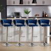 Haplized 360 Velvet Swivel Bar Stools, Adjustable Counter Height Barstools, Low Back & Footrest, Upholstered Bar Chairs for Dining Room Home Bar Kitchen Island (Blue+Sliver, Set of 4)