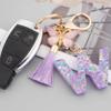 Suweibuke Cute Pink Key Chains for Women Girls, Initial Letter Keychains with Tassel, Charms for Key Purse Handbags Backpacks (Purple Butterfly Letter-W) view 2