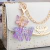 Suweibuke Cute Pink Key Chains for Women Girls, Initial Letter Keychains with Tassel, Charms for Key Purse Handbags Backpacks (Purple Butterfly Letter-W) view 3