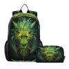 AEZODI Green Dragons Backpack for Kids Lightweight Travel Schoolbags with Lunch Box Set view 1