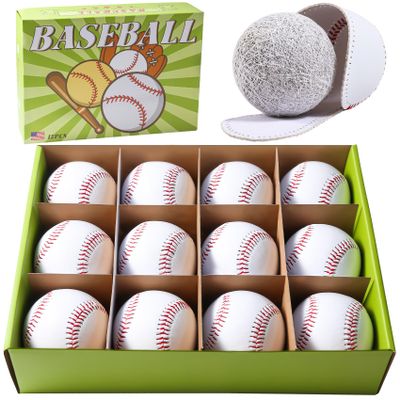 Disents 12 Pack Standard Size Adult Baseballs - 9 inch Unmarked & Leather Covered Training Ball Practice Baseball for League Play, Pitching, Hitting, Batting, Fielding, Autograph