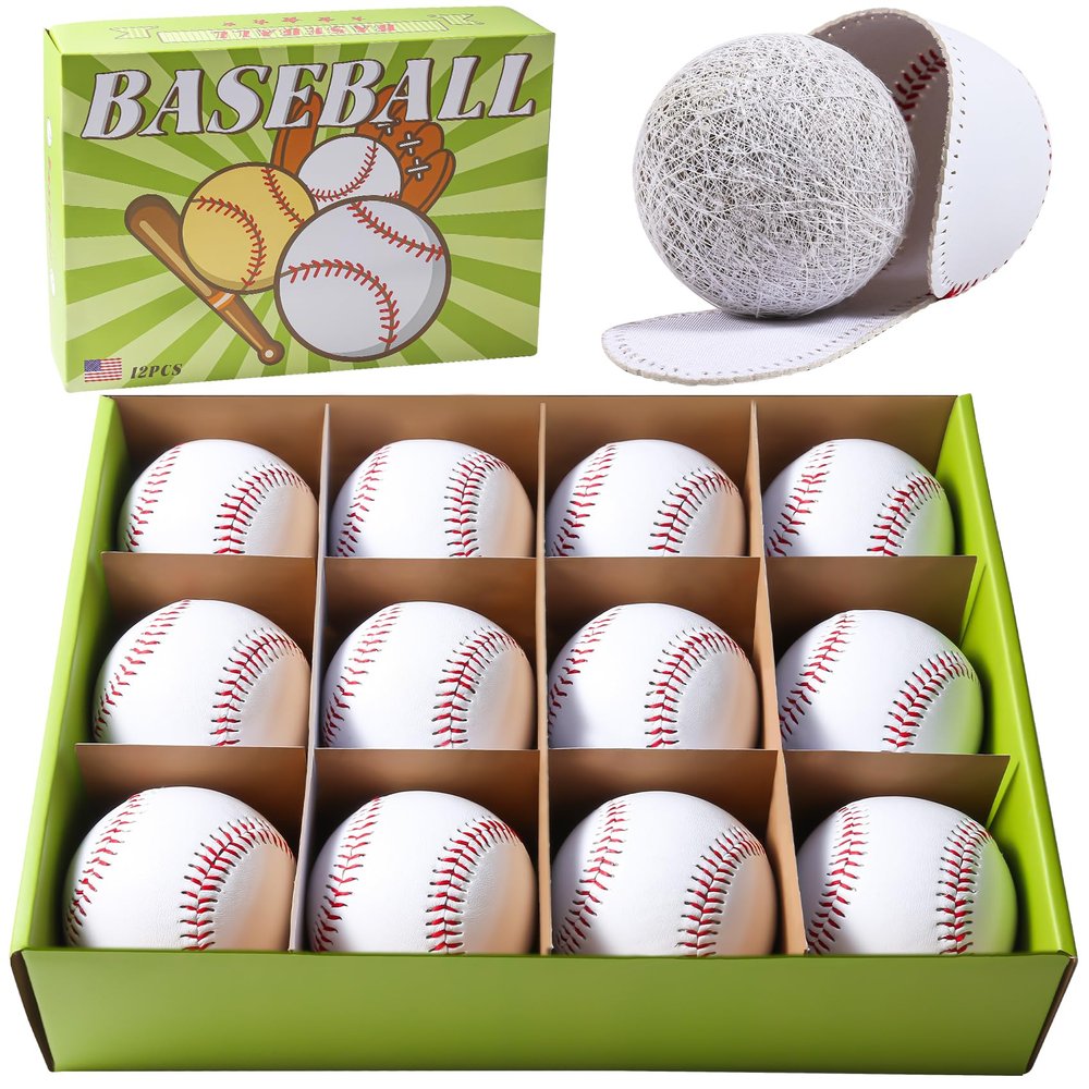 Disents 12 Pack Standard Size Adult Baseballs - 9 inch Unmarked & Leather Covered Training Ball Practice Baseball for League Play, Pitching, Hitting, Batting, Fielding, Autograph