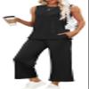 XIEERDUO Plus Size Two Piece Outfits for Women 2 Pc Sleeveless Resort Wear Lounge Set Travel Tracksuit Airport Loungewear Women's Summer Clothing Vacation Clothes Black 3XL view 1