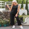 XIEERDUO Plus Size Two Piece Outfits for Women 2 Pc Sleeveless Resort Wear Lounge Set Travel Tracksuit Airport Loungewear Women's Summer Clothing Vacation Clothes Black 3XL view 3