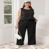 XIEERDUO Plus Size Two Piece Outfits for Women 2 Pc Sleeveless Resort Wear Lounge Set Travel Tracksuit Airport Loungewear Women's Summer Clothing Vacation Clothes Black 3XL view 4