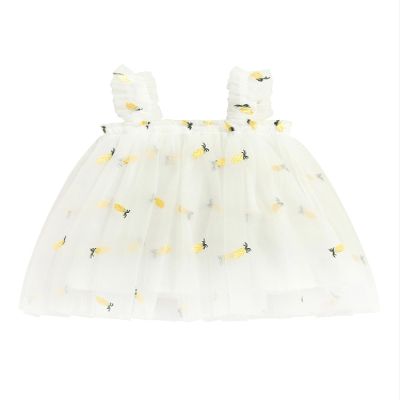 Baby Girls Tutu Dress Summer Sleeveless Backless Princess Birthday Party Dresses Floral Fruit Tulle Sundress 1-4Y (White Pineapple, 3-4 Years)