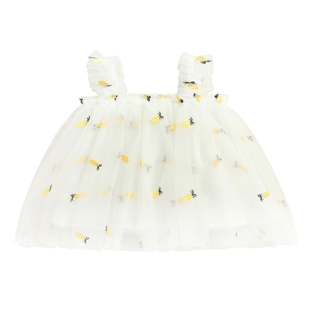 Baby Girls Tutu Dress Summer Sleeveless Backless Princess Birthday Party Dresses Floral Fruit Tulle Sundress 1-4Y (White Pineapple, 3-4 Years)