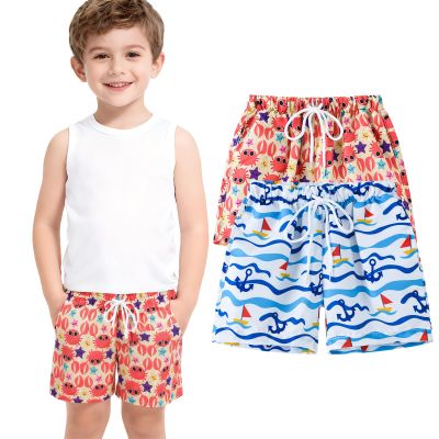 HSTiSan Boys Shorts 2 Piece Quick Dry Beach Short Outdoors Casual Boardshort Pink+Sailboat White 6-7Y/120