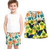 HSTiSan Boys Beach Shorts Athletic Quick Dry Swim Trunks Children Boardshort Tree Leaves Yellow+Dinosaur Beige 8-9Y/130