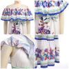 ABEWIP Mexican Dress for Women Floral Print Maxi Off-Shoulder Ruffle Sleeveless Traditional Fiesta Dresses White and Blue 3XL view 3