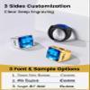Blue Sapphire Rings Personalized for Men Teen, Custom Engraving Black Square Gemstone Ring For Rapper Dancer view 4