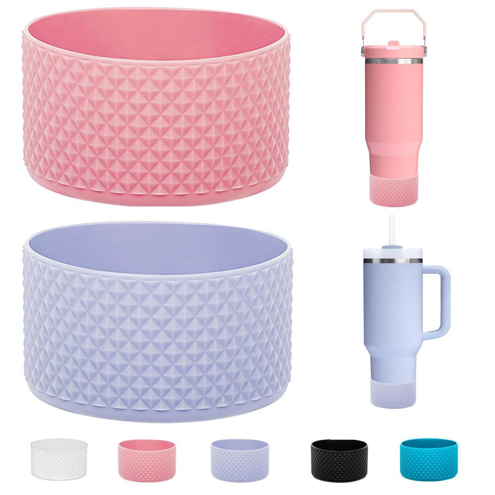 2 Pcs Tumbler Bottom Protector Boot for Stanley Quencher Adventure 40oz & Stanley IceFlow 20oz 30oz and Compatible with Hydro Flask Water Bottle 12oz 21oz 24oz Stealth Landing (Diomond Pink/Fog)